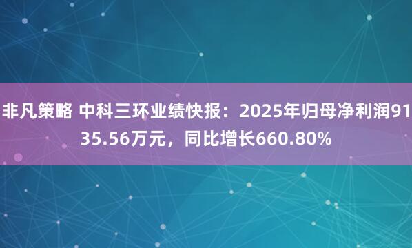 非凡策略 中科三环业绩快报：2025年归母净利润9135.56万元，同比增长660.80%