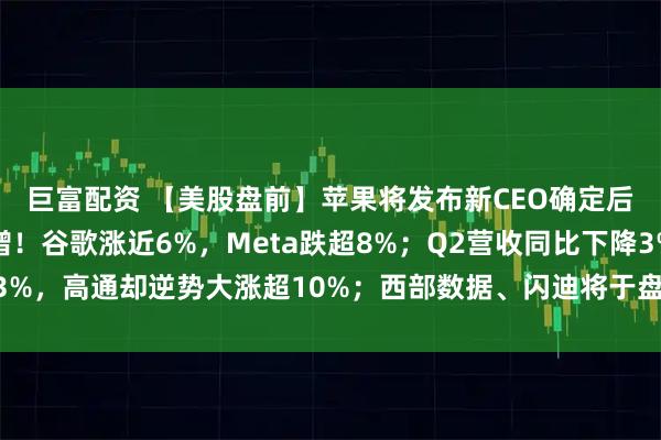 巨富配资 【美股盘前】苹果将发布新CEO确定后的首份财报;业绩大增!谷歌涨近6%,Meta跌超8%;Q2营收同比下降3%,高通却逆势大涨超10%;西部数据、闪迪将于盘后发布财报,存储股普涨
