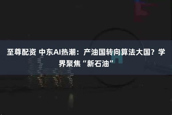 至尊配资 中东AI热潮：产油国转向算法大国？学界聚焦“新石油”
