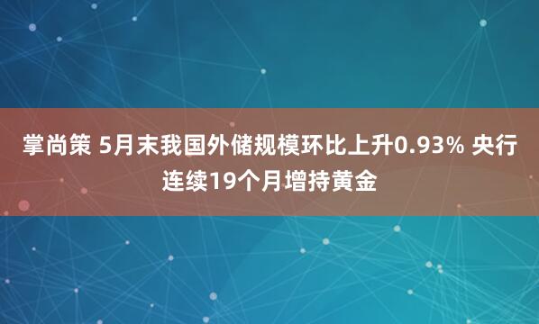掌尚策 5月末我国外储规模环比上升0.93% 央行连续19个月增持黄金